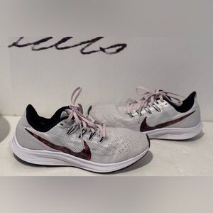 NIKE AIR ZOOM PEGASUS 36 white with leopard swoosh & pale pink strings Size 8.5